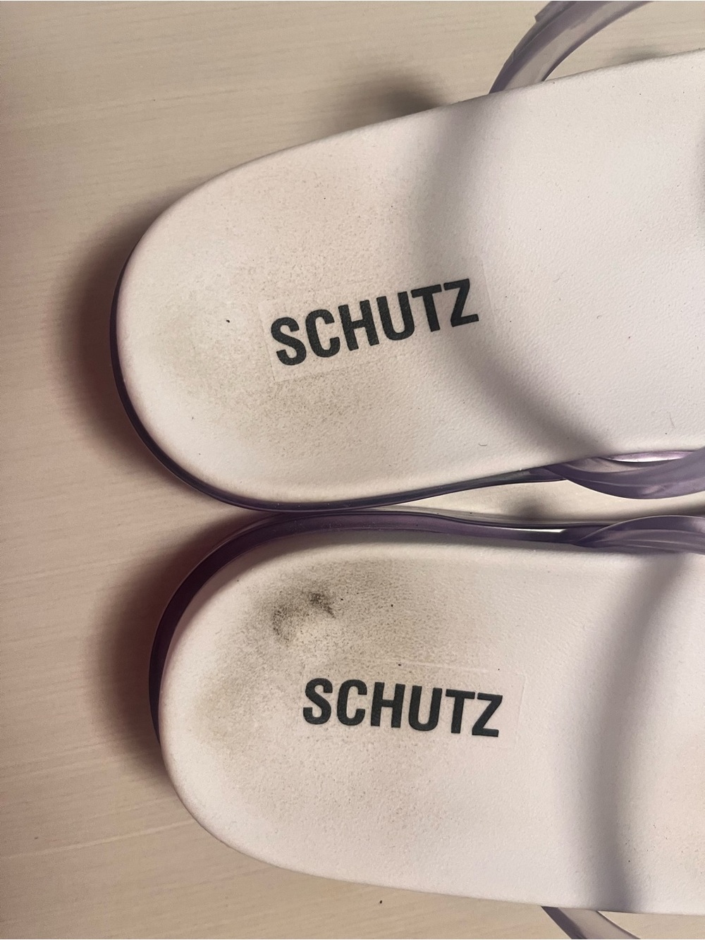 SCHUTZ Clear Lilac Triple-Strap Slide Sandals - Picture 2 of 4